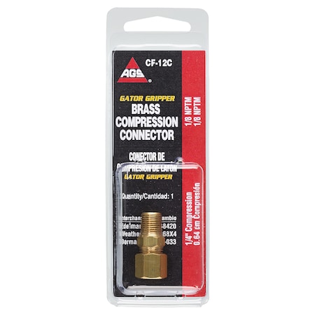 Ags Brass Compression Connector, 1/4 Tube, Male (1/8-27 NPT), 1/card CF-12C